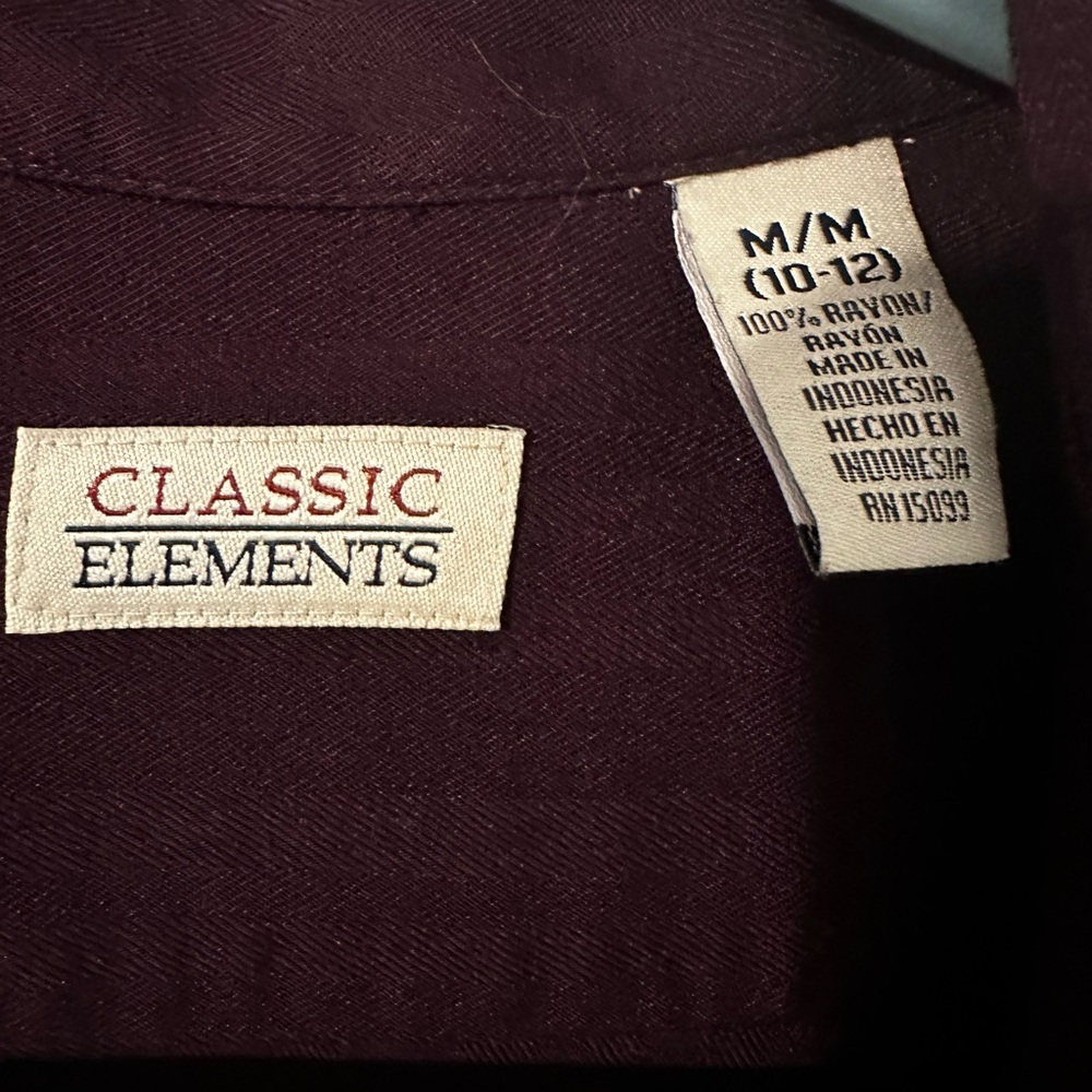 Classic Elements Button-Down Shirt Sz 10/12 Wine/Burgundy - Picture 3 of 5